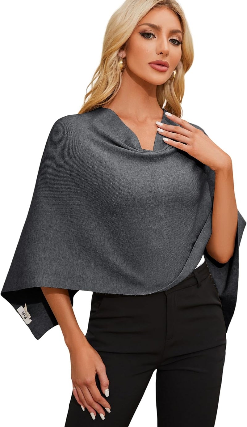 Puli Women Capri Poncho Sweater Slimming Fit Cropped Versatile Shawl Soft Knit Wraps Cowl Neck Short Tops - Image 1